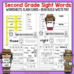 Second Grade Sight Word Worksheets + Read Build Write Mats + Flash ...