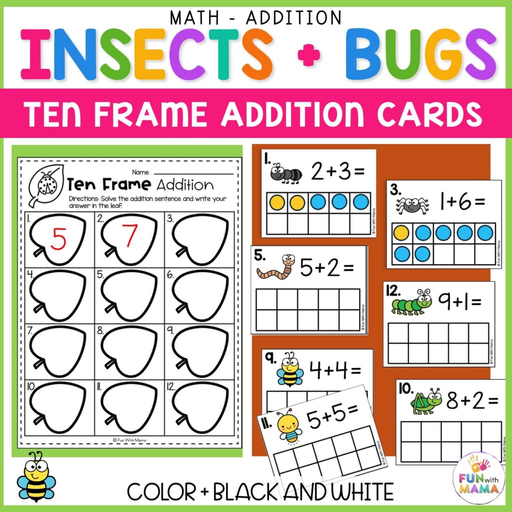 Insect Ten Frame Addition Cards