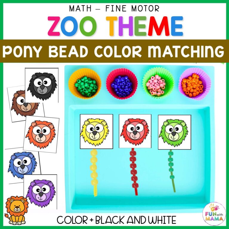 Zoo Theme Color Pony Bead Matching