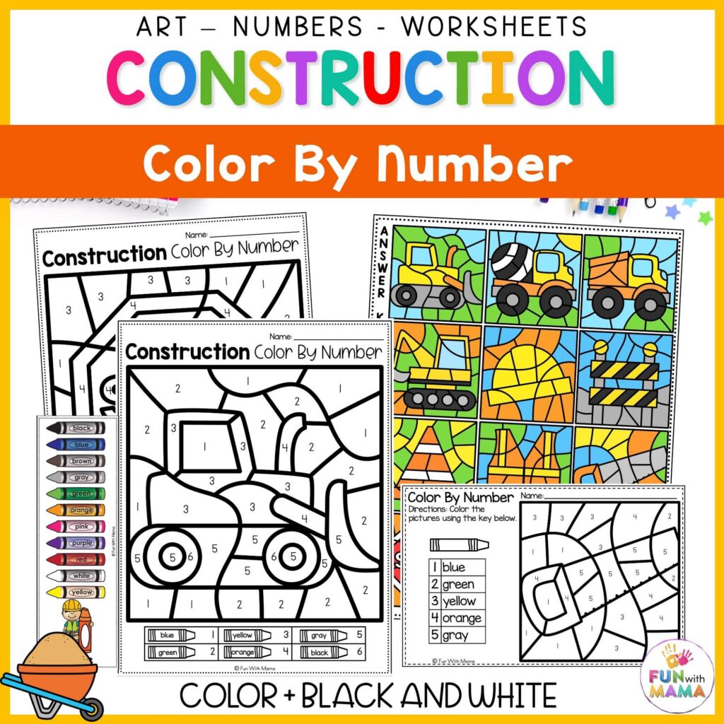 Construction Color By Number Worksheets