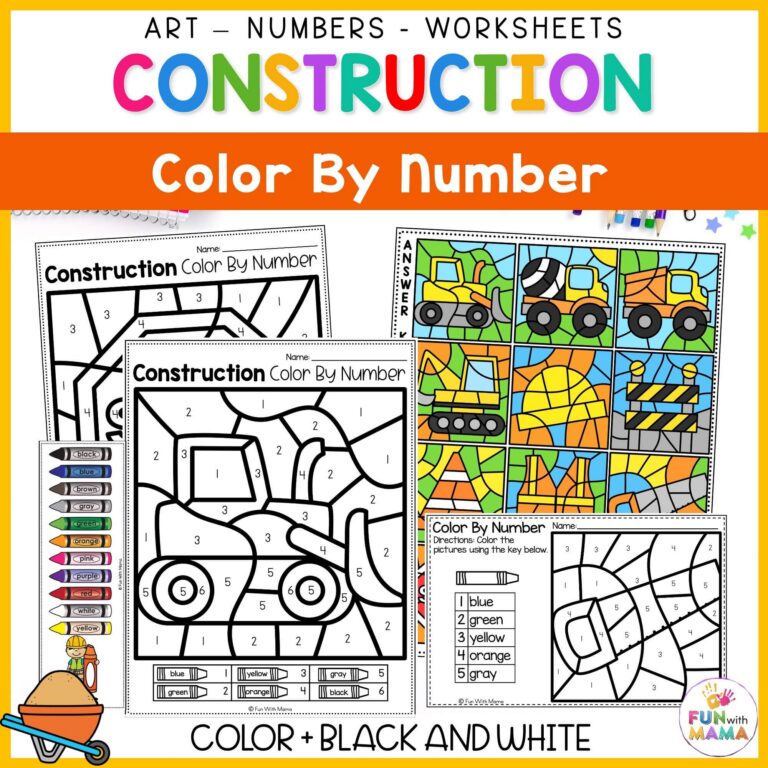 Construction Color By Number Worksheets